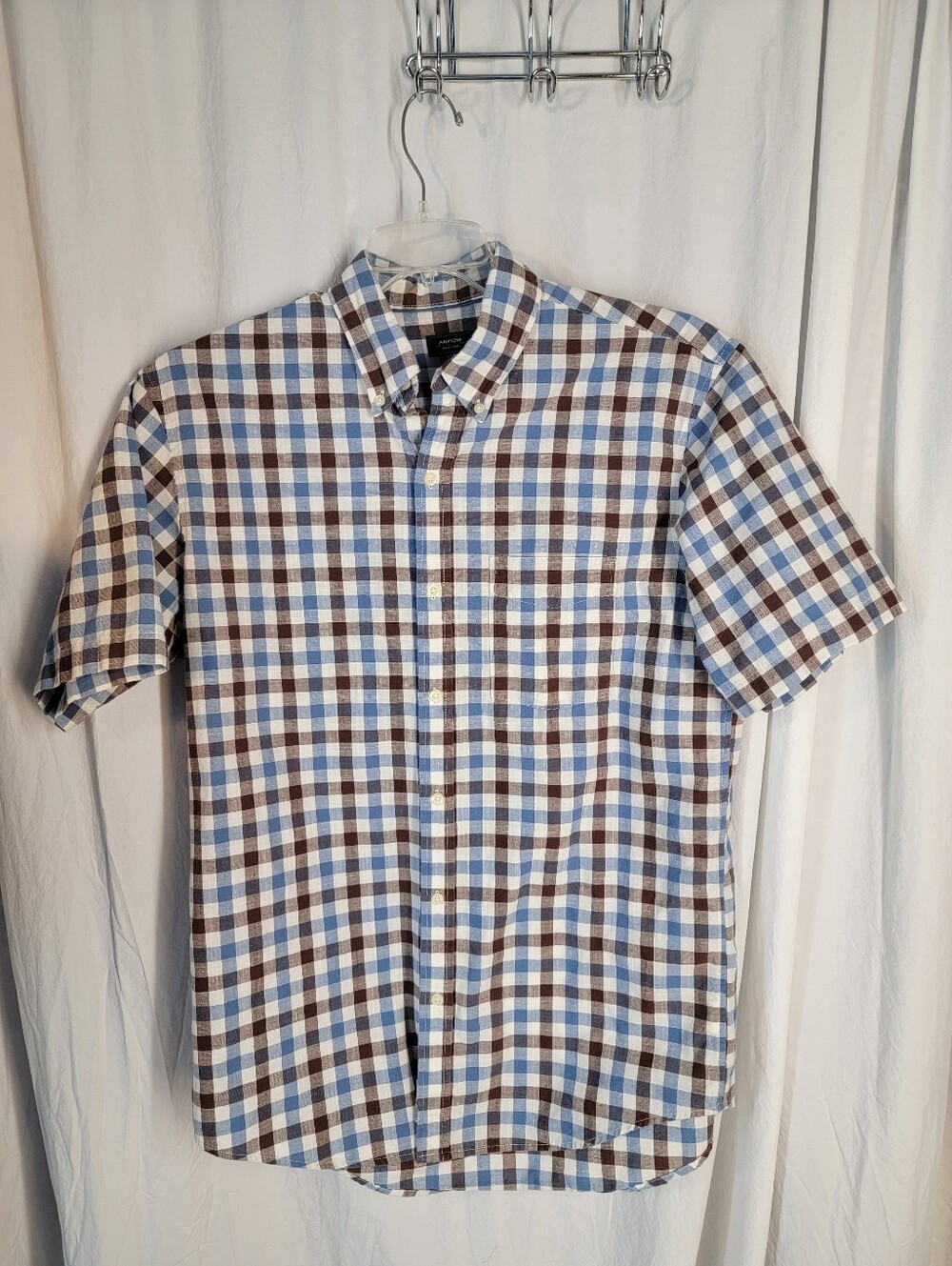Arrow Short-Sleeve Button-Down Check Shirt - Blue & Brown